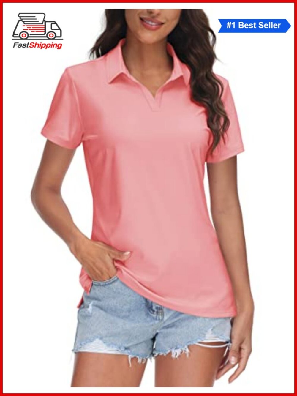 ✨Women's V-Neck Polo Shirt UPF 50+ Short Sleeve Quick Dry Golf Polo
